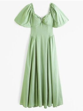 Abercrombie & Fitch Lush Green Hardware Drama Puff Sleeve Maxi Dress Small Tall